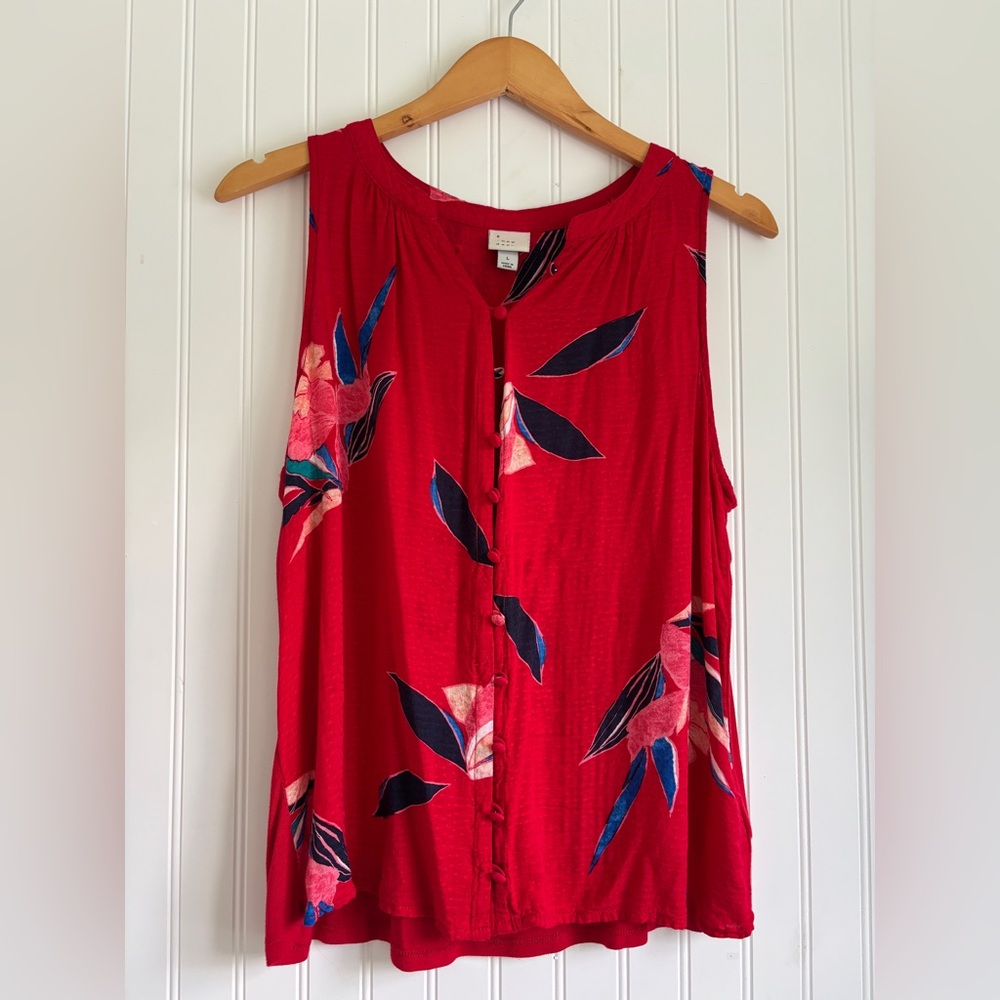 a new day Red Floral Button-Front Blouse